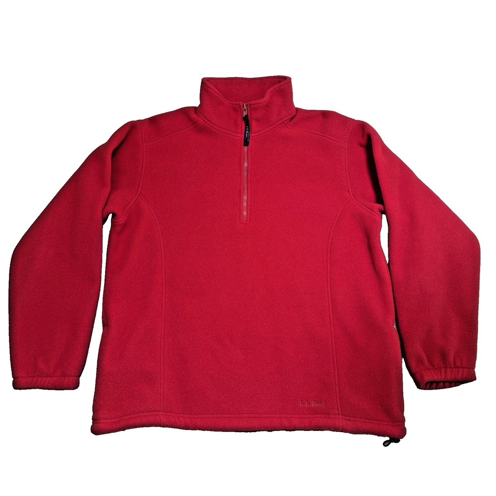 LL Bean Jacket Womens L Red Fleece 1/4 Zip Pullover Made USA Outdoor Casual